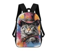 sinyumoney Kids 17inch Backpacks Cowboy Cat in A Hat Backpack 3D Printed School Bag Fashion Bag Travel Backpacks School Bags for in School Or Travel