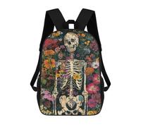 sinyumoney Kids 17inch Backpacks Floral Skeleton Art Print Backpack 3D Printed School Bag Fashion Bag Travel Backpacks School Bags for in School Or Travel
