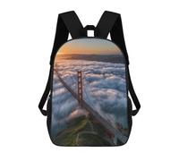 sinyumoney Kids 17inch Backpacks Golden Gate Bridge in Fog Backpack 3D Printed School Bag Fashion Bag Travel Backpacks School Bags for in School Or Travel