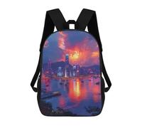sinyumoney Kids 17inch Backpacks Hong Kong Sunset Reflections Backpack 3D Printed School Bag Fashion Bag Travel Backpacks School Bags for in School Or Travel