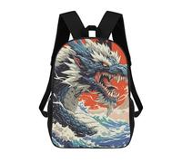 sinyumoney Kids 17inch Backpacks Japanese Dragon Wave Art Print Backpack 3D Printed School Bag Fashion Bag Travel Backpacks School Bags for in School Or Travel