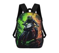 sinyumoney Kids 17inch Backpacks Motorcycle Rider in Flames Backpack 3D Printed School Bag Fashion Bag Travel Backpacks School Bags for in School Or Travel