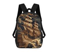 sinyumoney Kids 17inch Backpacks Pirate Ship Lost at Sea Backpack 3D Printed School Bag Fashion Bag Travel Backpacks School Bags for in School Or Travel