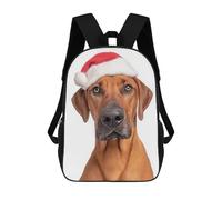 sinyumoney Kids 17inch Backpacks Rhodesian Ridgeback Dog with Santa Hat Portrait Backpack 3D Printed School Bag Fashion Bag Travel Backpacks School Bags for in School Or Travel