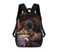 sinyumoney Kids 17inch Backpacks Rottweiler Dog Coffee Pup Backpack 3D Printed School Bag Fashion Bag Travel Backpacks School Bags for in School Or Travel