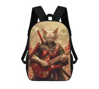 sinyumoney Kids 17inch Backpacks Samurai Cat Playing Guitar Backpack 3D Printed School Bag Fashion Bag Travel Backpacks School Bags for in School Or Travel