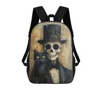 sinyumoney Kids 17inch Backpacks Skull in Top Hat with Cat Art Print Backpack 3D Printed School Bag Fashion Bag Travel Backpacks School Bags for in School Or Travel