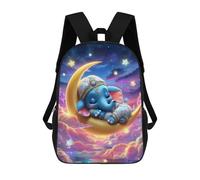sinyumoney Kids 17inch Backpacks Sleepy Elephant Moon Night Backpack 3D Printed School Bag Fashion Bag Travel Backpacks School Bags for in School Or Travel