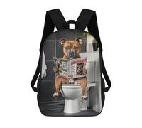 sinyumoney Kids 17inch Backpacks Staffordshire Terrier on The Toilet Backpack 3D Printed School Bag Fashion Bag Travel Backpacks School Bags for in School Or Travel