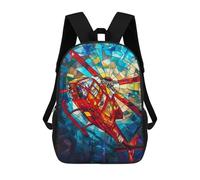 sinyumoney Kids 17inch Backpacks Stained Glass Helicopter Artwork Backpack 3D Printed School Bag Fashion Bag Travel Backpacks School Bags for in School Or Travel