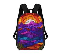sinyumoney Kids 17inch Backpacks Stained Glass Mountain Sunset Backpack 3D Printed School Bag Fashion Bag Travel Backpacks School Bags for in School Or Travel