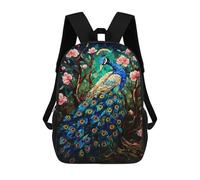 sinyumoney Kids 17inch Backpacks Stained Glass Peacock Artwork-8 Backpack 3D Printed School Bag Fashion Bag Travel Backpacks School Bags for in School Or Travel
