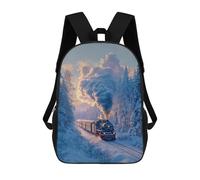 sinyumoney Kids 17inch Backpacks Steam Train Winter Landscape Backpack 3D Printed School Bag Fashion Bag Travel Backpacks School Bags for in School Or Travel