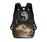 sinyumoney Kids 17inch Backpacks The Great Wave of Coffee Backpack 3D Printed School Bag Fashion Bag Travel Backpacks School Bags for in School Or Travel