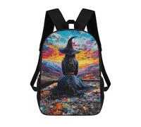 sinyumoney Kids 17inch Backpacks Witch on Broomstick Painting-1 Backpack 3D Printed School Bag Fashion Bag Travel Backpacks School Bags for in School Or Travel