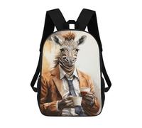 sinyumoney Kids 17inch Backpacks Zebra in Suit Holding Coffee Cup Backpack 3D Printed School Bag Fashion Bag Travel Backpacks School Bags for in School Or Travel
