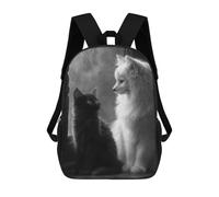 sinyumoney Kids 17inch School Backpack 3D Printed Black Cat White Fox Friendship Backpack Rucksack Sports Backpacks For Boys And Girls Fashion Knapsack