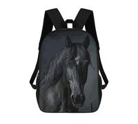 sinyumoney Kids 17inch School Backpack 3D Printed Black Horse Backpack Rucksack Sports Backpacks For Boys And Girls Fashion Knapsack