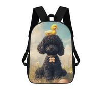 sinyumoney Kids 17inch School Backpack 3D Printed Black Poodle with Yellow Duckling Backpack Rucksack Sports Backpacks For Boys And Girls Fashion Knapsack