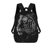 sinyumoney Kids 17inch School Backpack 3D Printed Black Silver Tiger Backpack Rucksack Sports Backpacks For Boys And Girls Fashion Knapsack