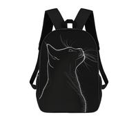 sinyumoney Kids 17inch School Backpack 3D Printed Black White Cute Cat Silhouette Backpack Rucksack Sports Backpacks For Boys And Girls Fashion Knapsack
