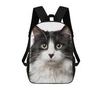 sinyumoney Kids 17inch School Backpack 3D Printed Black & White Fluffy Cat Backpack Rucksack Sports Backpacks For Boys And Girls Fashion Knapsack
