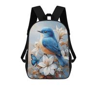 sinyumoney Kids 17inch School Backpack 3D Printed Blue Bird with Butterfly Backpack Rucksack Sports Backpacks For Boys And Girls Fashion Knapsack