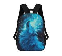 sinyumoney Kids 17inch School Backpack 3D Printed Blue Wolf Howling at Moon Backpack Rucksack Sports Backpacks For Boys And Girls Fashion Knapsack
