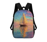 sinyumoney Kids 17inch School Backpack 3D Printed Boat Sunset Ocean Painting Backpack Rucksack Sports Backpacks For Boys And Girls Fashion Knapsack
