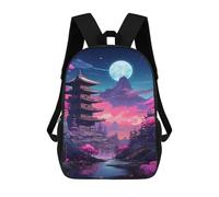 sinyumoney Kids 17inch School Backpack 3D Printed Cherry Blossom Moonlit Pagoda -5 Backpack Rucksack Sports Backpacks For Boys And Girls Fashion Knapsack