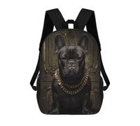 sinyumoney Kids 17inch School Backpack 3D Printed Chic French Bulldog with Gold Chains Backpack Rucksack Sports Backpacks For Boys And Girls Fashion Knapsack