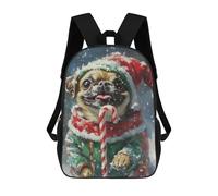 sinyumoney Kids 17inch School Backpack 3D Printed Christmas Pug with Candy Cane Backpack Rucksack Sports Backpacks For Boys And Girls Fashion Knapsack