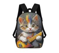 sinyumoney Kids 17inch School Backpack 3D Printed Colorful Cat Playing Guitar Backpack Rucksack Sports Backpacks For Boys And Girls Fashion Knapsack
