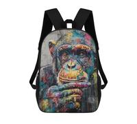 sinyumoney Kids 17inch School Backpack 3D Printed Colorful Chimpanzee Graffiti Art Print Backpack Rucksack Sports Backpacks For Boys And Girls Fashion Knapsack