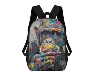sinyumoney Kids 17inch School Backpack 3D Printed Colorful Chimpanzee Graffiti Art Print Backpack Rucksack Sports Backpacks For Boys And Girls Fashion Knapsack