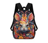 sinyumoney Kids 17inch School Backpack 3D Printed Colorful Floral Rabbit Art Print Backpack Rucksack Sports Backpacks For Boys And Girls Fashion Knapsack