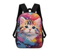 sinyumoney Kids 17inch School Backpack 3D Printed Colorful Kitten Painting-3 Backpack Rucksack Sports Backpacks For Boys And Girls Fashion Knapsack