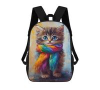 sinyumoney Kids 17inch School Backpack 3D Printed Colorful Kitten Scarf Painting Backpack Rucksack Sports Backpacks For Boys And Girls Fashion Knapsack