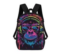 sinyumoney Kids 17inch School Backpack 3D Printed Colorful Monkey Headphones Art Print-1 Backpack Rucksack Sports Backpacks For Boys And Girls Fashion Knapsack