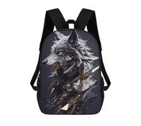 sinyumoney Kids 17inch School Backpack 3D Printed Cute Travel Bags Abstract Wolf Portrait with Golden Accents Children Backpacks Outdoor Casual Daypack Backpacks for Girls Women