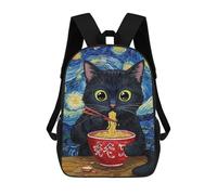 sinyumoney Kids 17inch School Backpack 3D Printed Cute Travel Bags Black Cat Eating Ramen Style Children Backpacks Outdoor Casual Daypack Backpacks for Girls Women