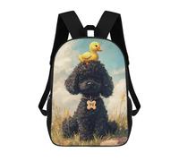 sinyumoney Kids 17inch School Backpack 3D Printed Cute Travel Bags Black Poodle with Yellow Duck -2 Children Backpacks Outdoor Casual Daypack Backpacks for Girls Women