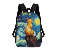 sinyumoney Kids 17inch School Backpack 3D Printed Cute Travel Bags Cat Watch Starry Night Art Children Backpacks Outdoor Casual Daypack Backpacks for Girls Women