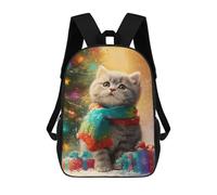 sinyumoney Kids 17inch School Backpack 3D Printed Cute Travel Bags Christmas Kitten with Presents Children Backpacks Outdoor Casual Daypack Backpacks for Girls Women