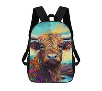 sinyumoney Kids 17inch School Backpack 3D Printed Cute Travel Bags Colorful Highland Cow Painting-1 Children Backpacks Outdoor Casual Daypack Backpacks for Girls Women