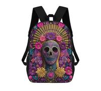 sinyumoney Kids 17inch School Backpack 3D Printed Cute Travel Bags Colorful Sugar Skull Artwork Children Backpacks Outdoor Casual Daypack Backpacks for Girls Women