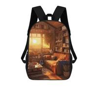 sinyumoney Kids 17inch School Backpack 3D Printed Cute Travel Bags Cozy Bookworm Corner Children Backpacks Outdoor Casual Daypack Backpacks for Girls Women