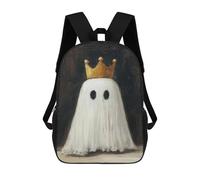 sinyumoney Kids 17inch School Backpack 3D Printed Cute Travel Bags Crowned Ghost Halloween Art Print Children Backpacks Outdoor Casual Daypack Backpacks for Girls Women