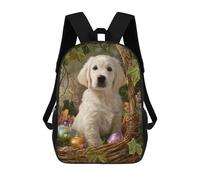 sinyumoney Kids 17inch School Backpack 3D Printed Cute Travel Bags Easter Basket with Cute Puppy-2 Children Backpacks Outdoor Casual Daypack Backpacks for Girls Women