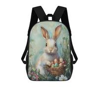 sinyumoney Kids 17inch School Backpack 3D Printed Cute Travel Bags Easter Bunny with Basket of Eggs-3 Children Backpacks Outdoor Casual Daypack Backpacks for Girls Women